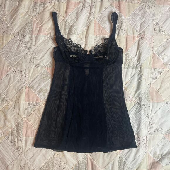 victoria’s secret vintage y2k 2006 sheer emo whimsygoth babydoll chemise bra top - Picture 1 of 8
